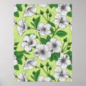 Witte Hibiscus Tropisch Bloempatroon Poster (Voorkant)