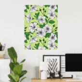Witte Hibiscus Tropisch Bloempatroon Poster (Thuiskantoor)
