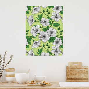 Witte Hibiscus Tropisch Bloempatroon Poster