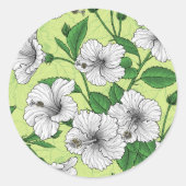Witte Hibiscus Tropisch Bloempatroon Ronde Sticker (Voorkant)