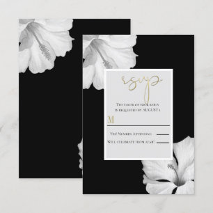 Witte Hibiscus Zwarte Tropische Bruiloft RSVP Antw Kaart