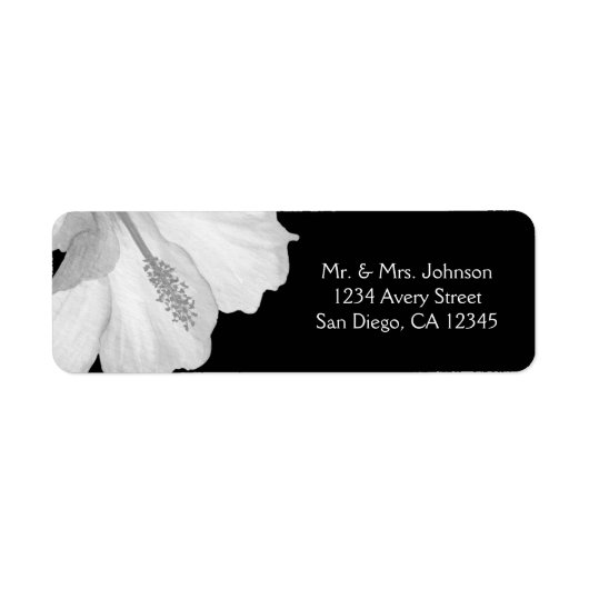 Witte Hibiscus Zwarte Tropische Chic Bruiloft Etiket (Voorkant)