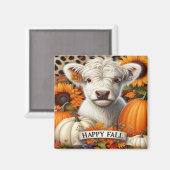 Witte Highland Kalf Tussen Pompoenen En Zonnebloem Magneet (Voorkant / Achterkant)