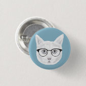 Witte hipster kat met bril ronde button 3,2 cm (Voorkant /achterkant)