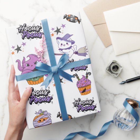 witte Hocus Pocus schattige Heksenkat Halloween Cadeaupapier (Geschenken)