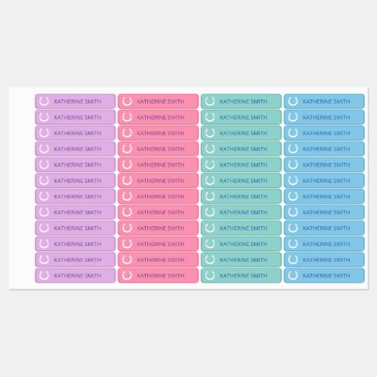 Witte Hoefijzers met sterren Paars roze blauw Labels (Vel)