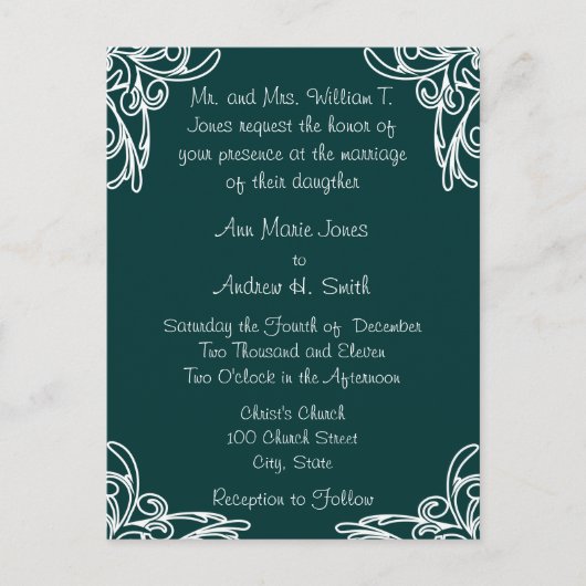 Witte hoeken voor bruiloft zwemmen op SeaBlue Uitnodiging Briefkaart (Voorkant)