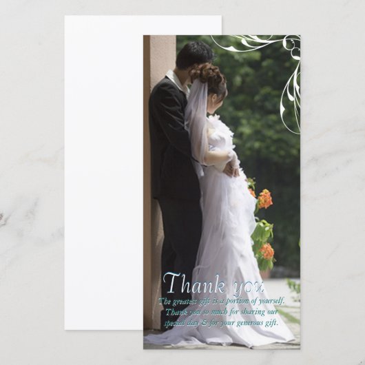 Witte hoekwervel trouwkaarten bedankkaart fotokaar (Voorkant / Achterkant)