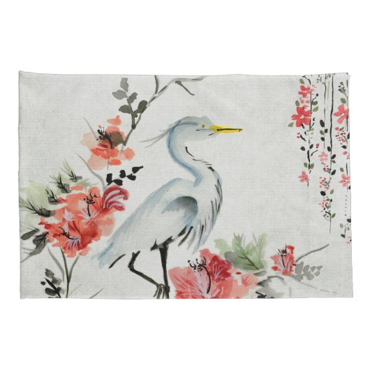 witte hoesjes Aziatische bloemkraan Kussensloop (Achterkant-Rechts)