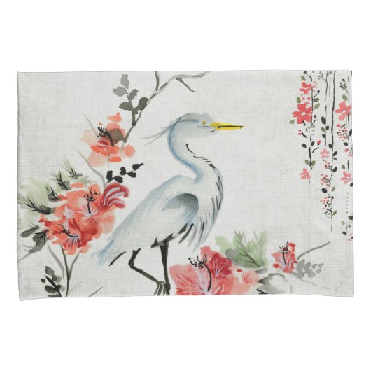 witte hoesjes Aziatische bloemkraan Kussensloop (Voorkant-Rechts)