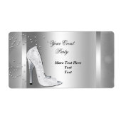 Witte Hoge Hak Schoenen Zilveren Event Party Etiket (Voorkant)