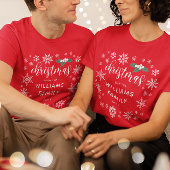 Witte Holly Sneeuwvlokken Kerstmis met familienaam T-shirt
