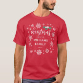Witte Holly Sneeuwvlokken Kerstmis met familienaam T-shirt (Voorkant)