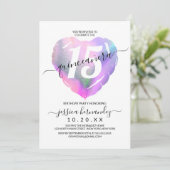 Witte holografische Folie Hartballon Quinceañera Kaart (Staand voorkant)