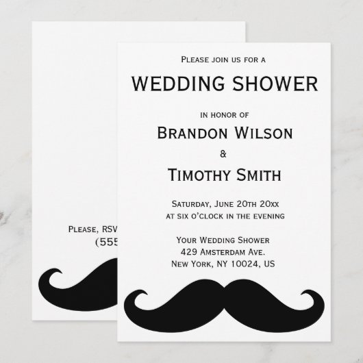 Witte homotrouwfeest uitnodigingen met snor (Voorkant / Achterkant)