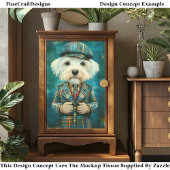 Witte hond als een land gentleman DK6R Decoupage Tissuepapier