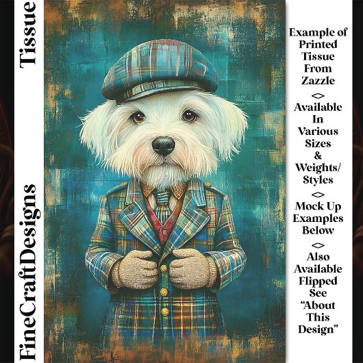Witte Hond Als Een Landheer DK6L Decoupage Tissuepapier