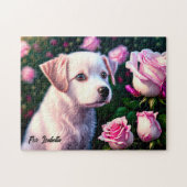 Witte hond en Roos Collectie Jigzaag Puzzle Legpuzzel (Horizontaal)