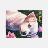 Witte hond en Roos Collectie ventilator Fleece Deken (Voorkant (Horizontaal))