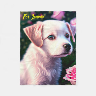 Witte hond en Roos Collectie ventilator Fleece Deken