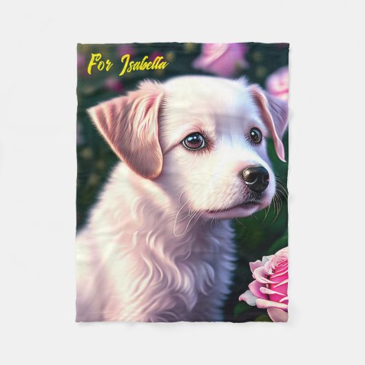 Witte hond en Roos Collectie ventilator Fleece Deken (Voorkant)