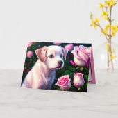 Witte Hond En Roos Collectorkaart Kaart (Gele Bloem)