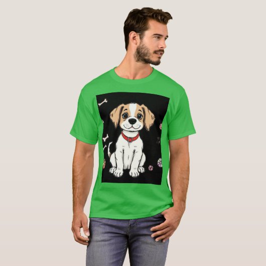Witte hond groen T-shirt (Voorkant volledig)
