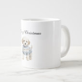 Witte hond in blauwe trui Kerstmis Grote Koffiekop (Voorkant rechts)