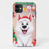Witte hond in kerstmuts Case-Mate iPhone case (Achterkant)