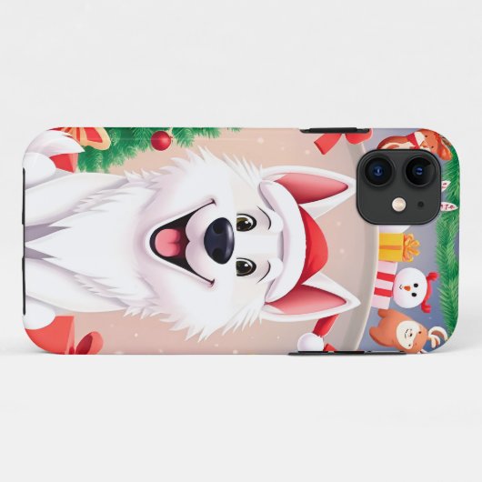 Witte hond in kerstmuts Case-Mate iPhone case (Achterkant (horizontaal))