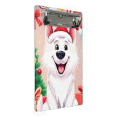 Witte hond in kerstmuts mini klembord (Schuin)