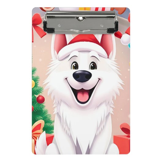 Witte hond in kerstmuts mini klembord (Voorkant)
