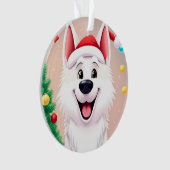 Witte hond in kerstmuts ornament (voorkant)