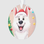 Witte hond in kerstmuts ornament (voorkant)