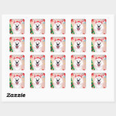 Witte hond in kerstmuts vierkante sticker (Vel)