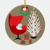 Witte hond in mid century kerstkamer keramisch ornament (Voorkant)