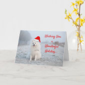 Witte Hond Kerstmis Wenskaart Samojeed Kaart (Gele Bloem)