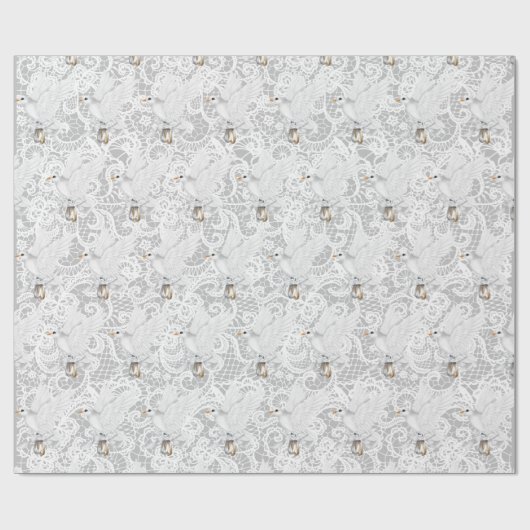 Witte hond met bruiloft op kant cadeaupapier (Vlak)