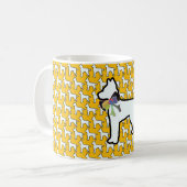 Witte hond met gele strik koffiemok (Voorkant links)