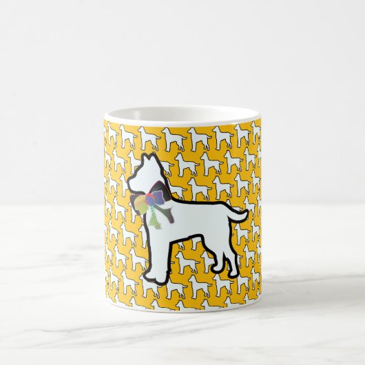 Witte hond met gele strik koffiemok (Center)