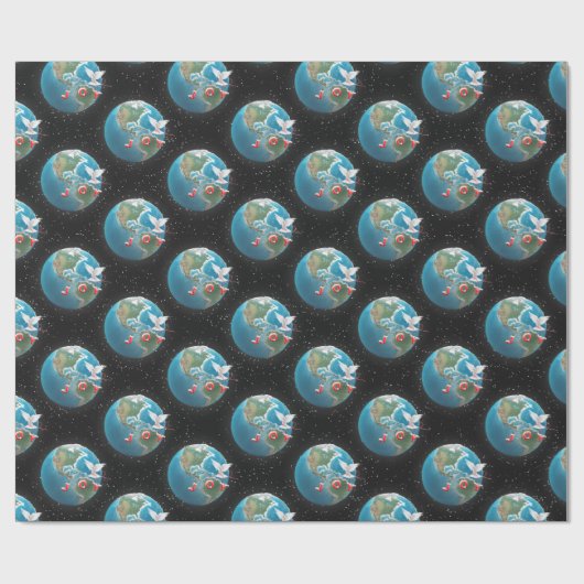 Witte hond met JOY op aarde Cadeaupapier (Vlak)