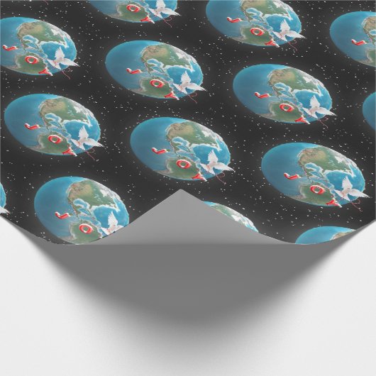 Witte hond met JOY op aarde Cadeaupapier (Hoek)