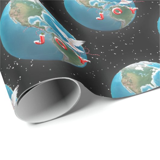 Witte hond met JOY op aarde Cadeaupapier (Rol Hoek)