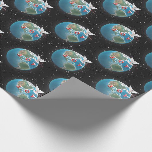 Witte hond met JOY op aarde Cadeaupapier (Hoek)