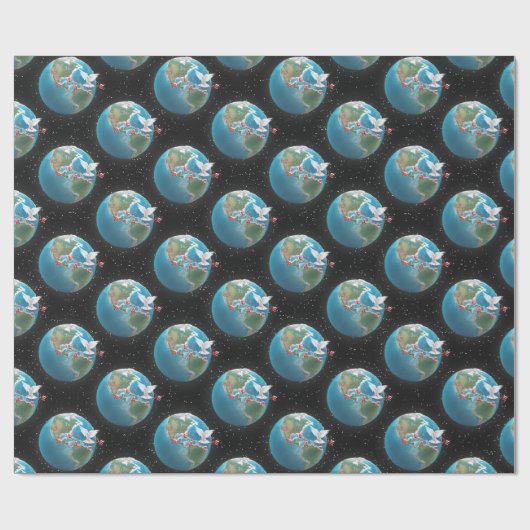 Witte hond met PEACE op aarde Cadeaupapier (Vlak)