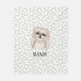 Witte hond met  roze Floral Cute Design Fleece Deken