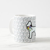 Witte hond met strik koffiemok (Voorkant links)