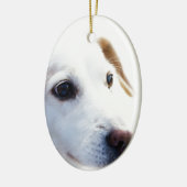 Witte hond met trouwe ogen, Diergezelschapsdieren  Keramisch Ornament (Links)