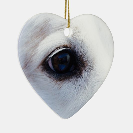 Witte hond met trouwe ogen, Diergezelschapsdieren Keramisch Ornament (Rechts)