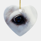 Witte hond met trouwe ogen, Diergezelschapsdieren Keramisch Ornament (Achterkant)